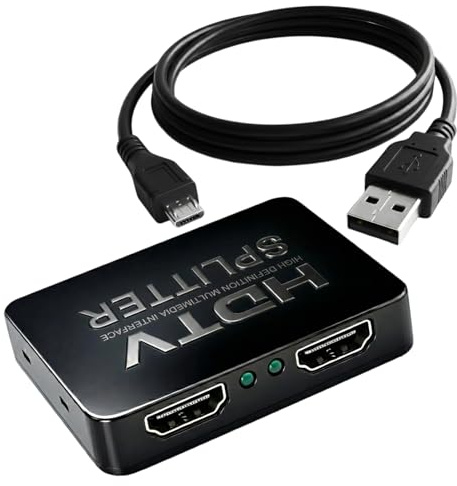 HDMI Splitter 1 Entrée 2 Sorties, Répartiteur HDMI, Double HDMI 4K 3D 1080P Compatible, Adaptateur HDMI pour TV, PC, Projecteur, Console, Transmission Fluide et Synchronisation Parfaite
