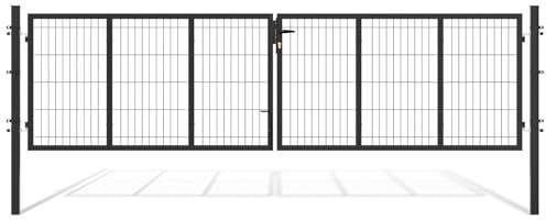 Eikuavons Doppeltor Gartentor, 350x100cm Doppelflügelig für Stabmattenzau inkl. Griff, Schloss, 3 Schlüsseln und Bodenverriegelung, Robust Gartentür, Hoftor, Zauntor, Anthrazit
