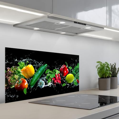 KitchenYeah© Crédence Cuisine À Coller Protection Plaque De Cuisson Adhesif | 45x90 cm - Plastique Rigide Dalle Murale Légumes - Éclaboussure - Noir
