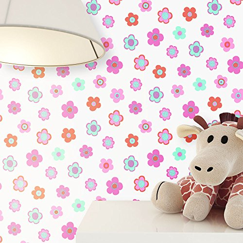 NEWROOM Kindertapete Rosa Blumen Kinder Vliestapete Rot Vlies Kindertapete Kinderzimmer Babytapete Babyzimmer Niedlich