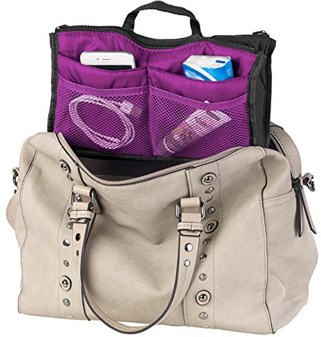 Xcase Handtaschen-Organizer mit 13 Fächern, 26 x 16 x 8 cm, waschbar, lila