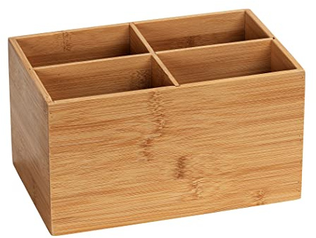WENKO Bambu låda Terra 4 fack, förvaringsburk för smycken, kontorsmaterial och kosmetika, tydlig förvaring av små redskap i fyra fack, perfekt för badrummet, 22 x 12 x 14 cm, natur