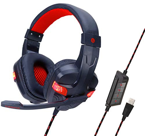 USB Gaming Headset for PS4 PC 7.1 Surround Sound Noise Cancelling red