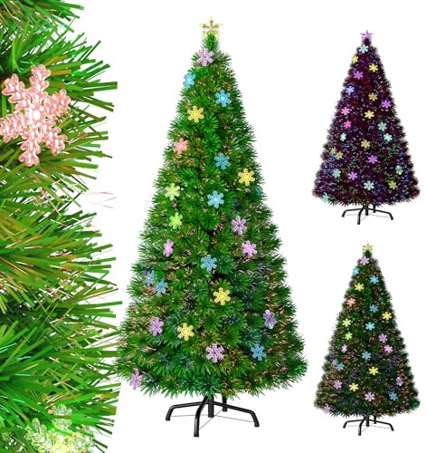 UISEBRT Árbol de Navidad Artificial con Luces LED Multicolor - Árbol de Navidad Decorativo (180cm, Fibra óptica & Copos de Nieve)