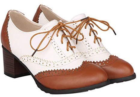 Holibanna Chaussures Femme Richelieu À Lacets À Talon Chunky Marron Respirantes Semelle Antidérapante Chaussures Élégantes pour Soirée Et Quotidien