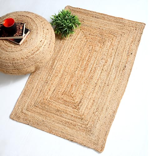 Second Nature Online - DHAKA Jute Area Rug | 100% Natural Fiber | Hand Woven | Ethical Trade | Eco-Friendly (Rectangle - 60 x 90 cm)