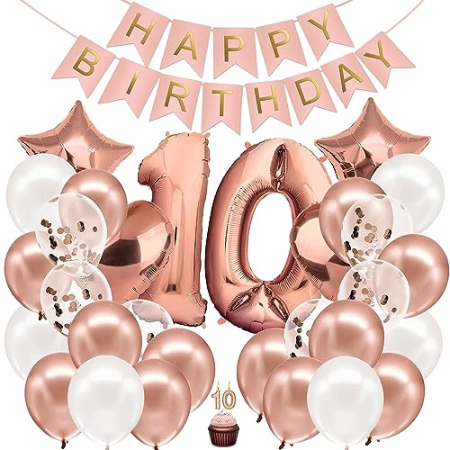 envami® Geburtstagsdeko Mädchen Rosegold Zahl 10. Geburtstag Mädchen Happy Birthday Deko Folienballon 10 Luftballon 10. Geburtstag Kindergeburtstag Deko