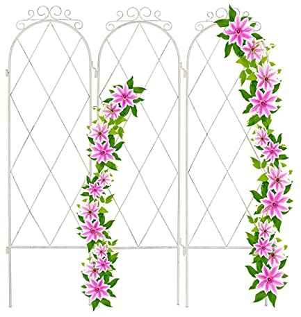 Relaxdays Rankgitter, Metall, 3 Rankhilfen je HxB: 92 x 27,5 cm, mit Steckverbindungen und Erdspieße, Rankobelisk, weiß