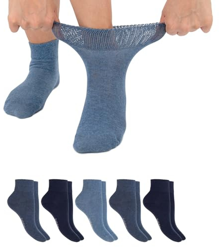 Footstar diabetikerstrumpor (6 par) sömlösa strumpor utan elastiskt midjeband för män och kvinnor, 6 par blå (korta strumpor), 43-46 EU
