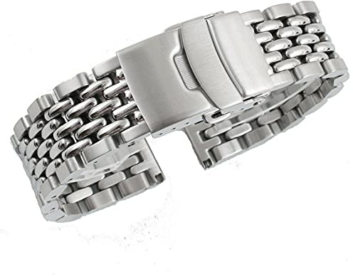 StrapHabit Rice pärlor armband band rem - rostfritt stål vintage BOR 18 mm 19 mm 20 mm 21 mm 22 mm 24 mm (silver, 20 mm)