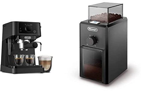 De'Longhi EC235.BK Stilosa Advanced Cafetière à pompe 15 bars 1100 W 1 L Noir & KG79 Moulin à Café Electrique, Broyeur pour Grains de Café avec Réservoir d'une Capacité de 120 g, 110 W, Noir