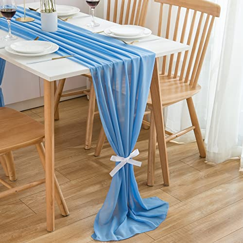 CHUQING Tischläufer Azurblau Chiffon Tischläufer Hochzeit Tischband Kommunion für Geburtstage Feierlichkeiten,3m x 70cm,Himmelblau