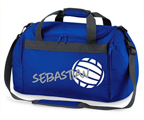 Sporttasche mit Namen Bedruckt für Kinder | Personalisierbar mit Motiv Volleyball | Reisetasche Duffle Bag für Mädchen und Jungen in Schwarz, Blau, Grün, Pink, Rot (Royalblau)