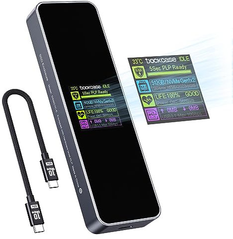 DOCKCASE Intelligent Boitier SSD M.2 NVME Protection 5s Contre La Perte De Courant, Détection De Durée De Vie, Boitier Disque Dur Externe USB 3.2 10Gbps pour SSD M-Key&M+B Key 2230/2242/2260/2280