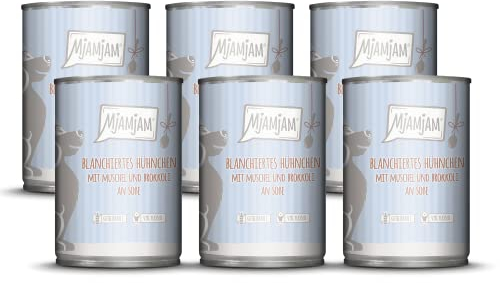 MjAMjAM - Premium Nassfutter für Hunde - blanchiertes Hühnchen mit Muschel und Brokkoli an Soße, 6er Pack (6 x 380 g), naturbelassen mit extra viel Fleisch