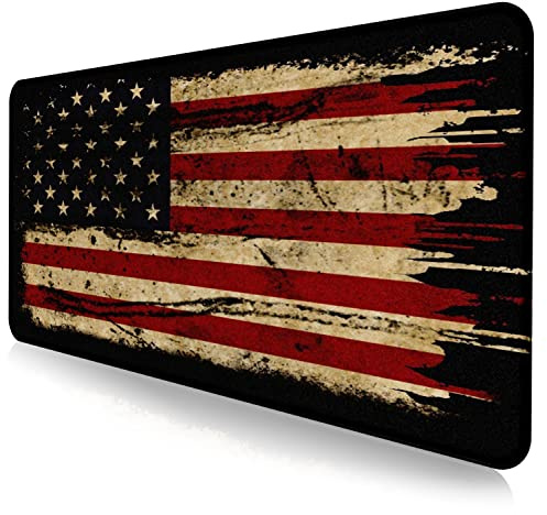 Large Extended Gaming Mouse Pad with Stitched Edges, Non-Slip Waterproof Rubber Base Mouse Pad for Office, Computer, Keyboard, Laptop and Home Desk Pad 35.4 x 15.7 x 0.12 Inch (American Antique Flag)