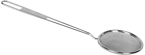 TrueCraftware- 8-Inch Round Reinforced Skimmer 18-1/4” Extra Long Handle Nickel Plated- Kitchen Utensil Food Strainer Skimmer Spoon for Cooking Sieve Sifters Rice Quinoa Pasta Fruits Vegetables