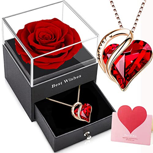 Willuck Rose eternelle Cadeau Femme,Les Roses Conservée,Rosen Stabilisée Rouge,Préservée Fleur,Cadeau pour Elle la Noël,La Saint-Valentin,Fête des mères,Anniversaire