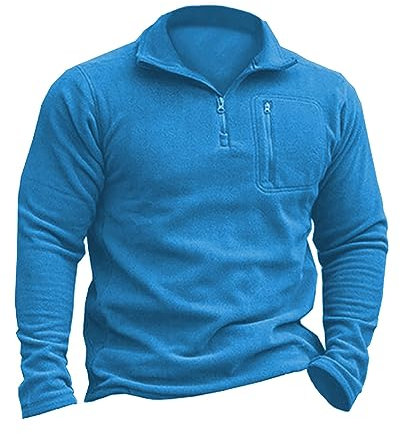 Beotyshow Herren Fleecepullover Militär Outdoor Fleecejacke Taktisch Sweatshirt Trekking Jacke Männer Half Zip Pullover Microfleece Sweatpullover Himmelblau 3XL