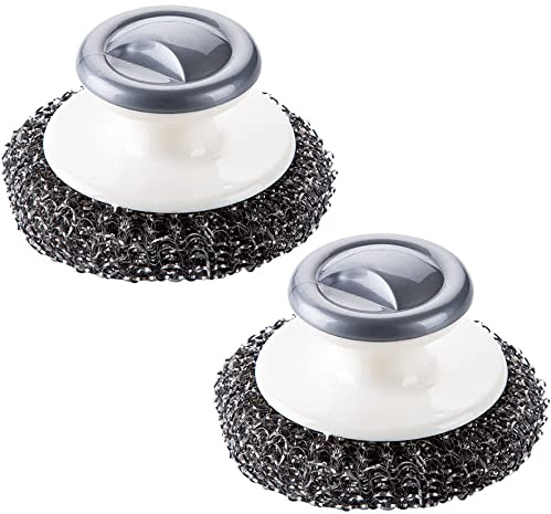 2 x Edelstahl-Wollschrubber mit Griff, Geschirrschrubber, Reinigungszubehör für Töpfe, Pfannen, Grills, Geschirr