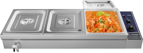 TAIMIKO Bain Marie Chauffe-aliments électrique 1500 W Commercial en acier inoxydable pour buffet, puits humides, sauces de robinet, conteneur gastronorme, restauration, restaurants, contrôle de la