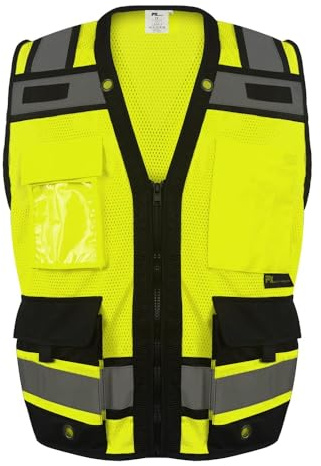 FX SAFETY Superintendent Safety Vest, High Visibility Reflective Safety, Mesh Safety Vest with Zipper and Multi pockets (YELLOW, 5XL)