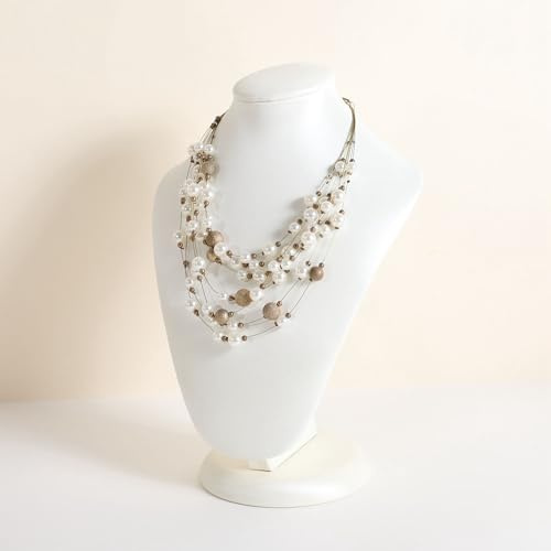 GemeShou Vitt halsband visningsstativ för försäljning, läderhalsband förvaringsorganisatör, stora smycken byst skyltdocka för butik【Vitt halsband bysthöjd 30 cm】
