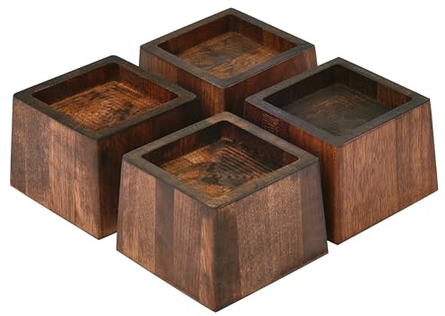 TQVAI Wood Bed Risers 2.5 Inch (Inner 2 H), Furniture Risers Supports up to 2200 lbs Heavy Duty for Sofa Desk Couch Table, 4 Pack Table Legs Support with Non-Slip Rubber Pad, Retro Brown