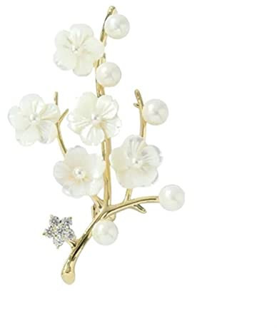 Brosche Weiße Pflaumenblüten-Perlen-Anzug-Brosche, modische vielseitige Muschel-Brosche, Persönlichkeit, luxuriös, elegant Damen-Brosche
