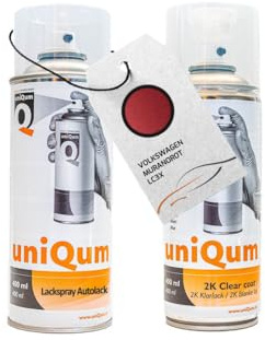 UniQum Autolack + Klarlack 2K Spraydose für VOLKSWAGEN MURANOROT LC3X Autolack Reparatur 2 x 400 ml