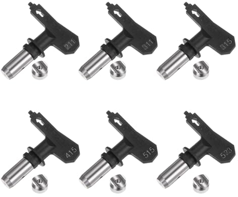 sourcing map 6 Stück verschiedene Größen umkehrbare Spritzdüsen für Airless-Spritzgerät 211, 311, 315, 415, 515, 523 Farbspritzdüsen Spritzgerät Ersatzteile, Schwarz