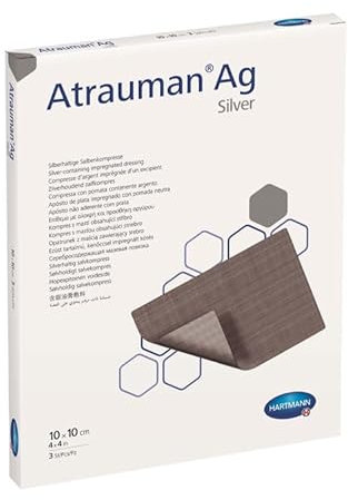 Garza di Tessuto Impregnato di un Unguento Contenente Argento, 10x10cm, 3 Pezzi