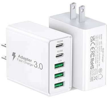 [2-Pack] USB C Wall Charger,50W 5-Port PD Fast USB C Charging Block,2USB C+3USB A Multiport Plug,Type C Power Adapter Brick Cube for iPhone 17/16/15/14/13/12/Pro Max/XS,iPad,for Switch,Samsung,Ultra 2