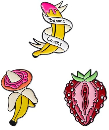 Broche amusante en émail en forme de banane et fraise - Broche en émail pour sac à dos, vêtements, sacs, vestes, Métal