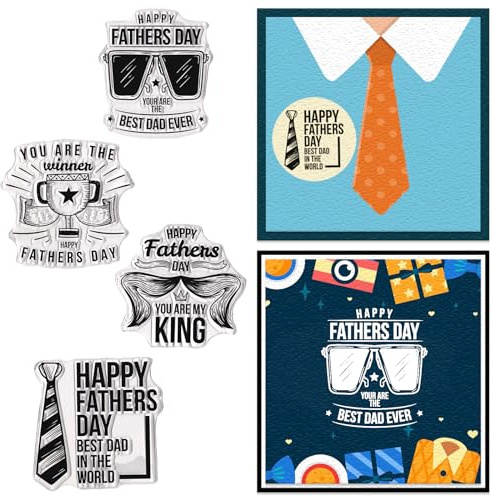 Estivaux Father's Day Clear Stamps for Card Making, Journaling & Scrapbooking - Dad Rubber Stamps with Sunglasses, Beard & Tie Designs - Silicone Material - 2.48 x 2.44 inches