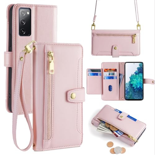 betterfon Handykette kompatibel mit Samsung Galaxy S20 FE | Leder Handyhülle mit Kartenfächern | Handyhülle zum Umhängen | Rosa