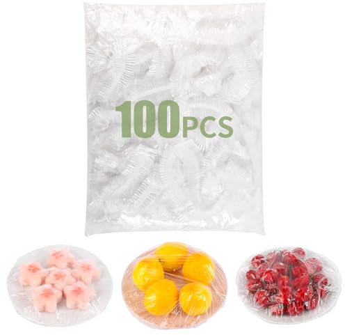 Smallchuzi Fundas de plástico para cuencos, 100 unidades, elásticas, reutilizables, para la ducha a prueba de pan de masa madre, cubiertas de alimentos al aire libre para mantener alejados a los