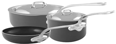 Mauviel M'Stone 3 Hard Anodized Nonstick 5-Piece Cookware Set With Cast Stainless Steel Handles And Stainless Steel Lid, Made In France