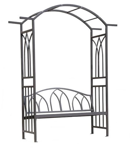 Yajuer Arche De Tonnelle en Métal, Treillis D'arche De Jardin avec Banc, Banc Extérieur À 3 Places pour Plantes Grimpantes, Vignes, Cérémonie, Fête, Pelouse, Arrière-Cour(Black)