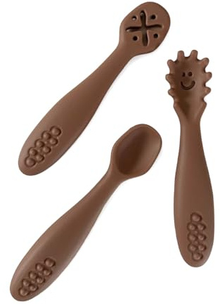 leyla&e Baby Esslernlöffel (3er Set) für eigenständiges Essen | BPA-frei & LFGB-zertifiziert | Spülmaschinenfester Silikonlöffel | Lernlöffel geeignet für BLW (Raw Sienna)