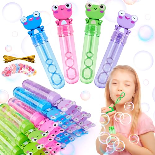ilauke 24 Stück Seifenblasen Kinder, Seifenblasen Groß, 4 Farben Frosch XL Seifenblase mit 24 Karten und Bindegurte, für Hochzeit, Kindergeburtstag, Standesamt, Polterabend,Kinderparty