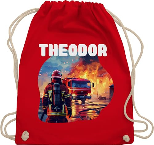 Turnbeutel Rucksack - Feuerwehrmann mit Name | Personalisierte Feuerwehr Geschenke - Unisize - Rot - personalisierter junge beutel für kindergarten feuerwehrauto stoffbeutel kindergartenbeutel