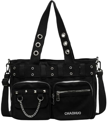 Makukke Sac à bandoulière gothique Y2K, grand sac à main, sac à bandoulière pour femme, Noir, L
