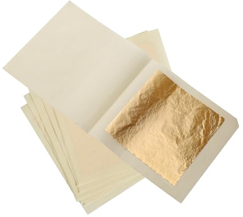 KIRIN Imitation Gold Leaf Sheets,1.97x1.97 Gold Foil Sheets for Crafts Gilding,Resin Jewelry Making and DIY Nails(5 Pieces)