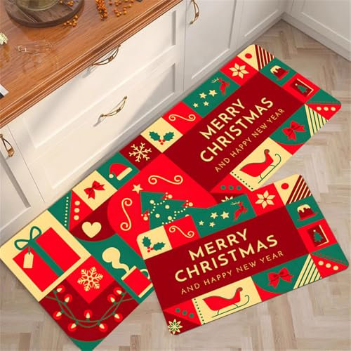 Highdi Weihnachten Küchenläufer, Saugfähig Läufer Flu Teppich Küche Flur Teppich Läufer, Waschbar Teppich Küche, rutschfest Küchenteppich,für Eingangsbereich Esszimmer (40x150cm,Weihnachten)