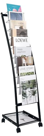 TONGMO Magazine Rack: Floor-Standing with Wheels, 9-Tier Brochure Display Stand for Exhibitions, Office, and Any Organization Requiring Information Display