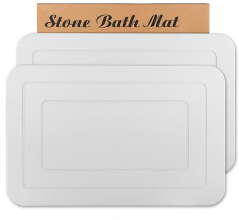 HUMIGA 2 Pack Stone Bath Mat, Diatomaceous Earth Shower Mat, Non-Slip Super Absorbent Quick Drying Bathroom Kitchen Floor Mat (White, 24x15)