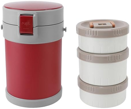 Tarro Aislado para Alimentos de 2 Litros, 3 Niveles, Apto para Microondas, Lonchera Al Vacío de Acero Inoxidable 304 con Correa para el Hombro, Ideal para la Escuela, la Oficina