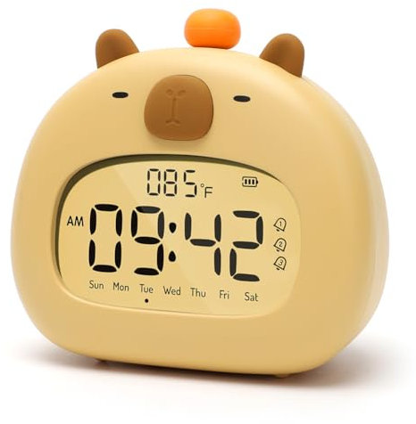 Capybara - Despertador infantil con luz nocturna con tres alarmas, modo de fin de semana, decoración para habitación de los niños, capibara, gran regalo para niños