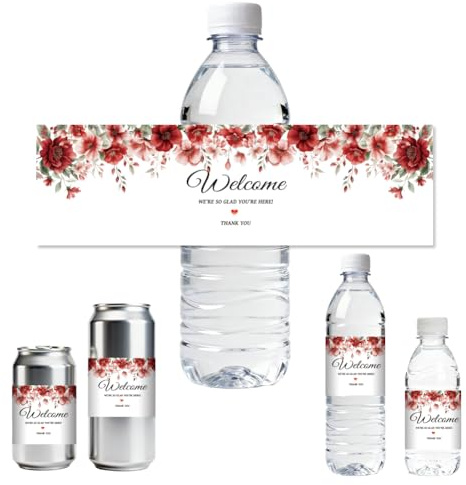 ANATTASOUL 30 Feuille D'Étiquettes pour Bouteilles d'eau avec Coquelicot und Liebe pour Bouteille d'eau Étiquettes de Bouteille d'eau Potable Fête